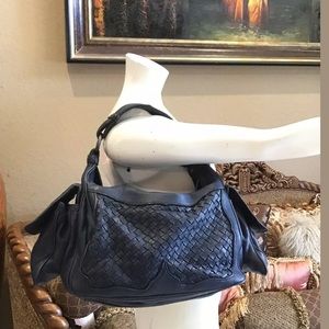 Bottega Veneta Blue Woven Cocker Handbag